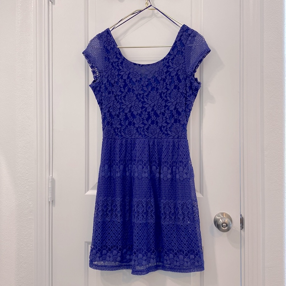 Maison Jules Blue Cap-Sleeve Lace Dress